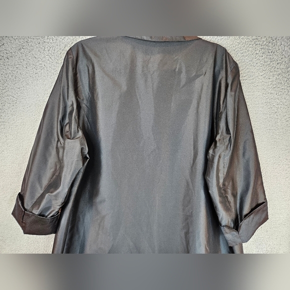 Kate Hill Women Jacket Sz 28W Black Silk Evening Glam Open Front Lightweight - Picture 9 of 12